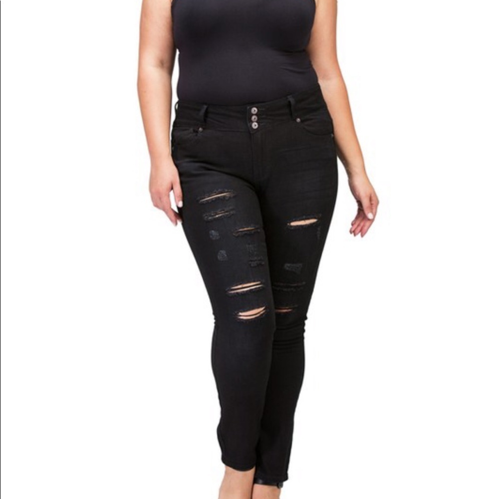 Plus Size 1X 2X Black Distressed Skinny Jeans